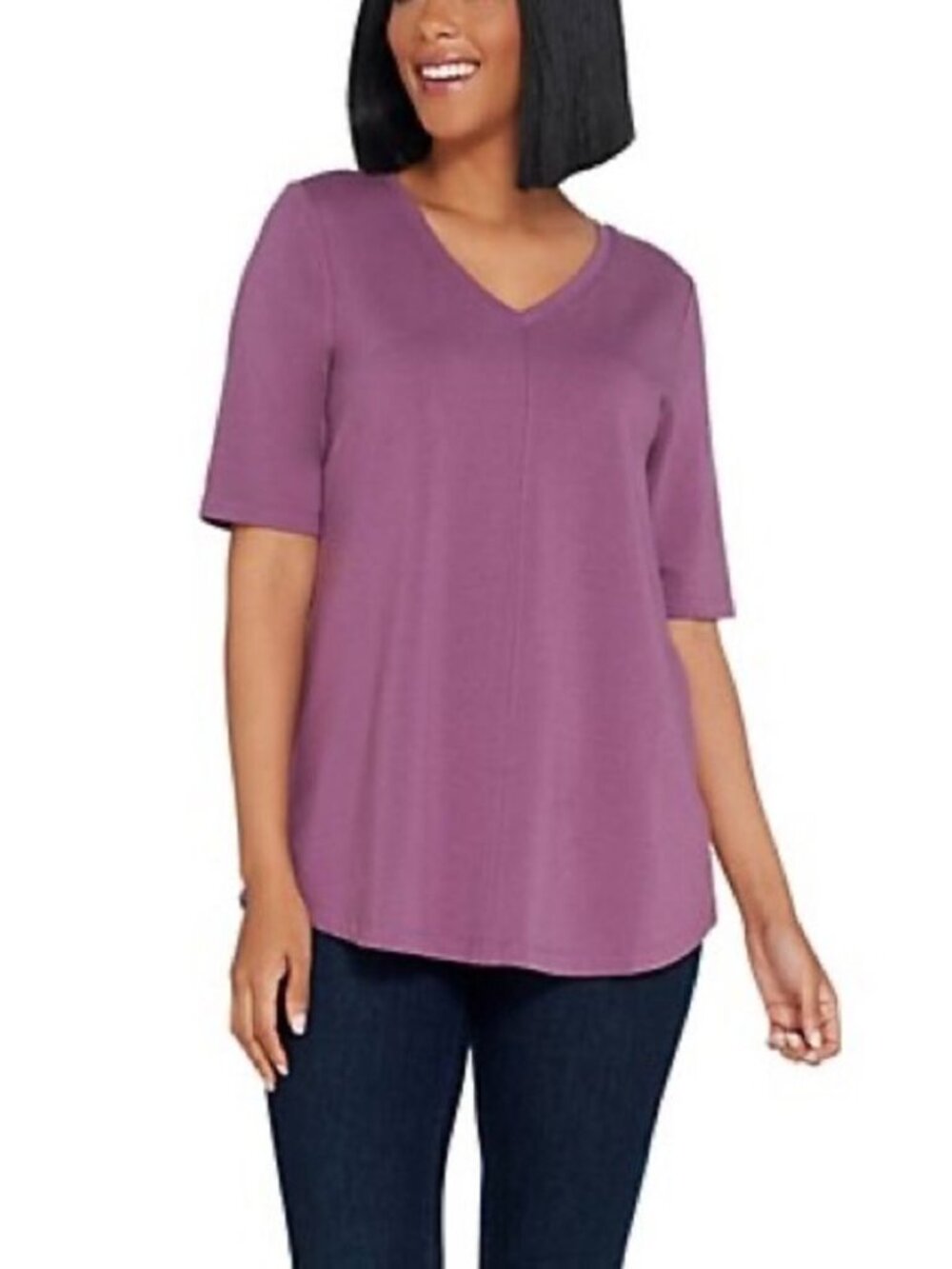 Denim & Co. Essentials Seaming Detail Elbow Sleeve Top
